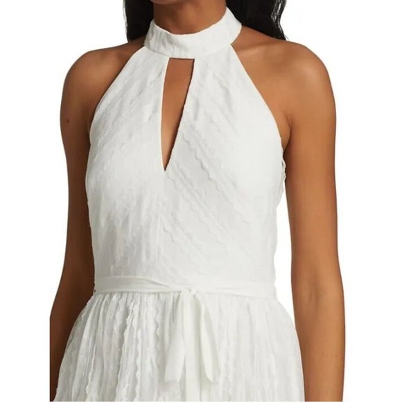 Monique Lhuillier White Lace Formal Gown Wedding Dress Keyhole Halter Size 8 - Picture 5 of 16